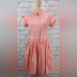 Classic Pink Shirtwaist Midi Dress - Women's